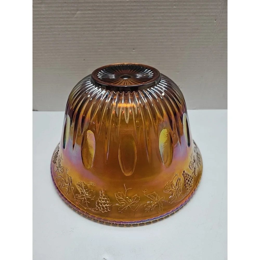 Indiana Carnival Glass Iridescent Amber Gold Grape Harvest 7QT Punch Bowl Vtg
